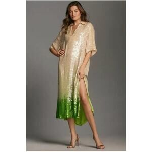 Anthropologie Dhruv Kapoor Short-Sleeve Collared Sequin Midi Dress Sze Small NWT